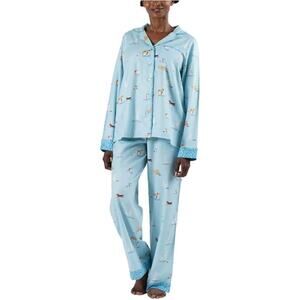 Munki Munki Women's Pajama Set Size Medium Dogs Blue New With Tags Flannel